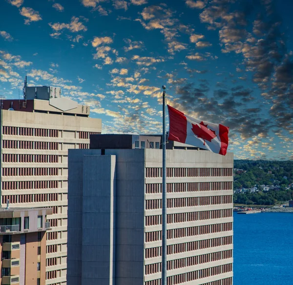 Bandera Canadiense por Edificios de Oficina —  Fotos de Stock