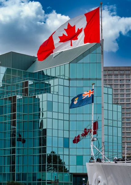 Flags in Halifax on Blue Glass — Stock Photo, Image