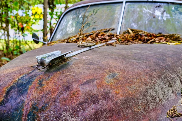 Chrome Hood Ornament on Old Caddy — стоковое фото