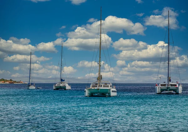 Weiße Katamarane und Segelboote — Stockfoto