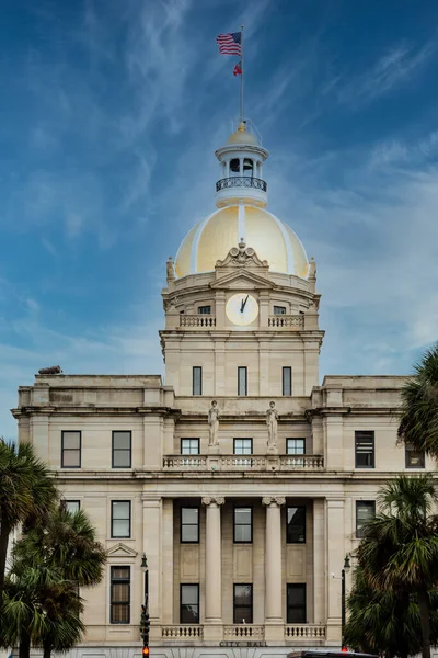 Savannah City Hall Between Palm Trees — Stock Photo, Image