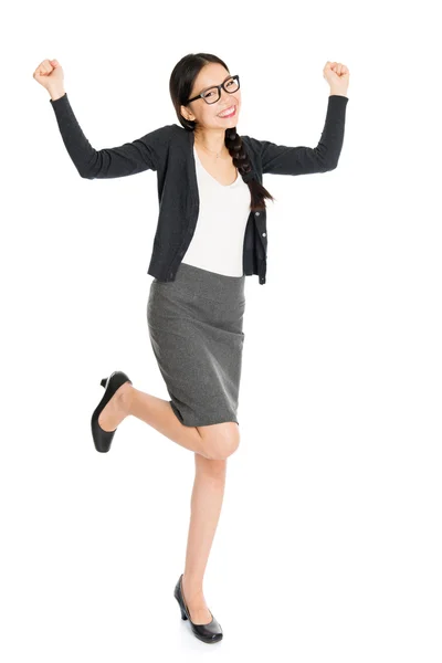 Fullbody young Asian female jumping — Stock Photo, Image