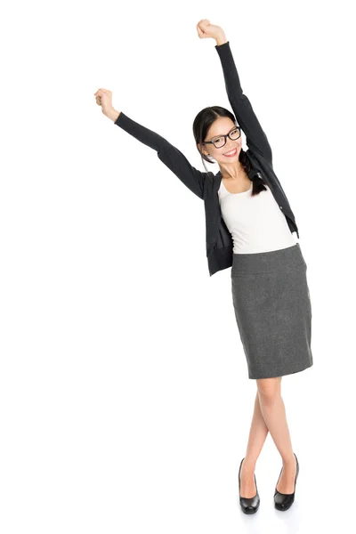 Fullbody young Asian female arms raised — Stock Photo, Image