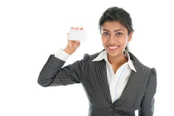 Black business woman showing business card — Stock Photo, Image