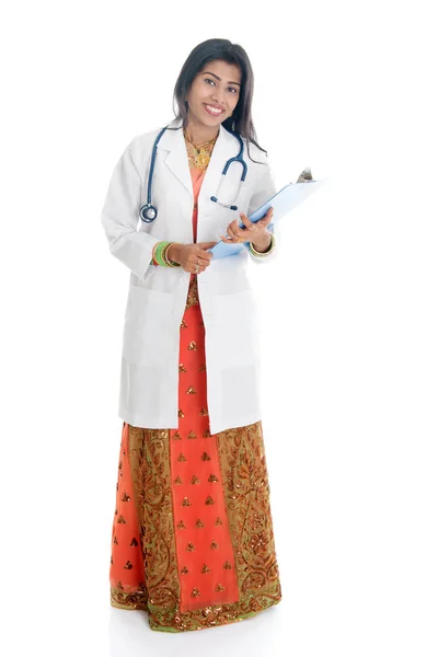 Full body Indian female medical doctor portrait — Stock Photo, Image