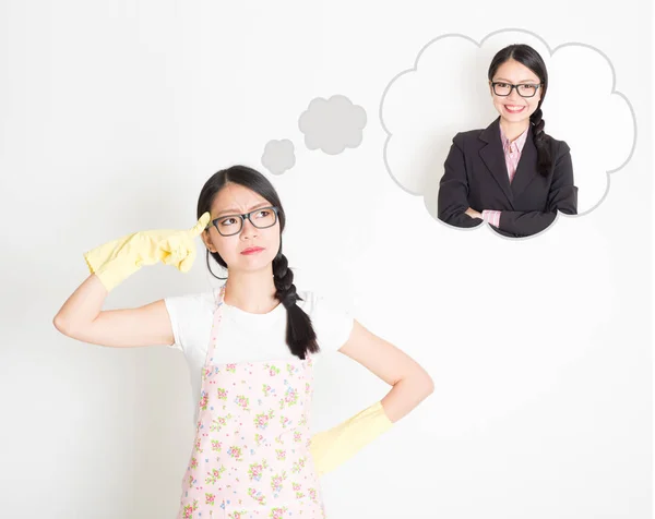 Cleaning lady dreaming of changing job — Stock Photo, Image