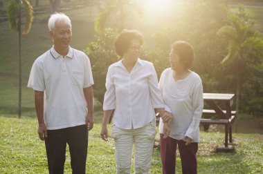 Grup Asyalı yaşlılar doğa başabaş yürüyüş