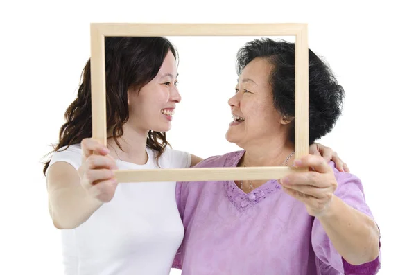 Asiática madre e hija foto marco — Foto de Stock