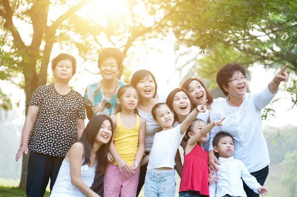 Gran grupo de familias asiáticas multigeneraciones que se divierten al aire libre —  Fotos de Stock