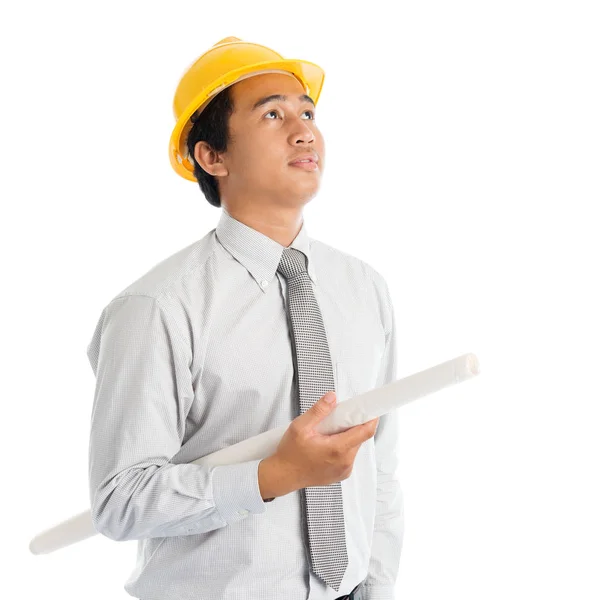 Asian male with safety hardhat — Stock Photo, Image