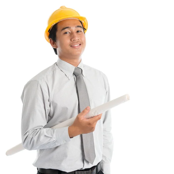 Asiatisk man med säkerhet hardhat — Stockfoto