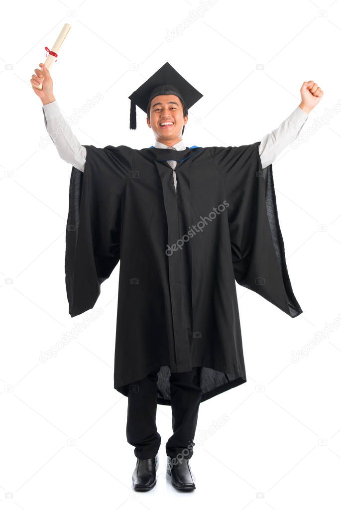 Graduate university student cheering