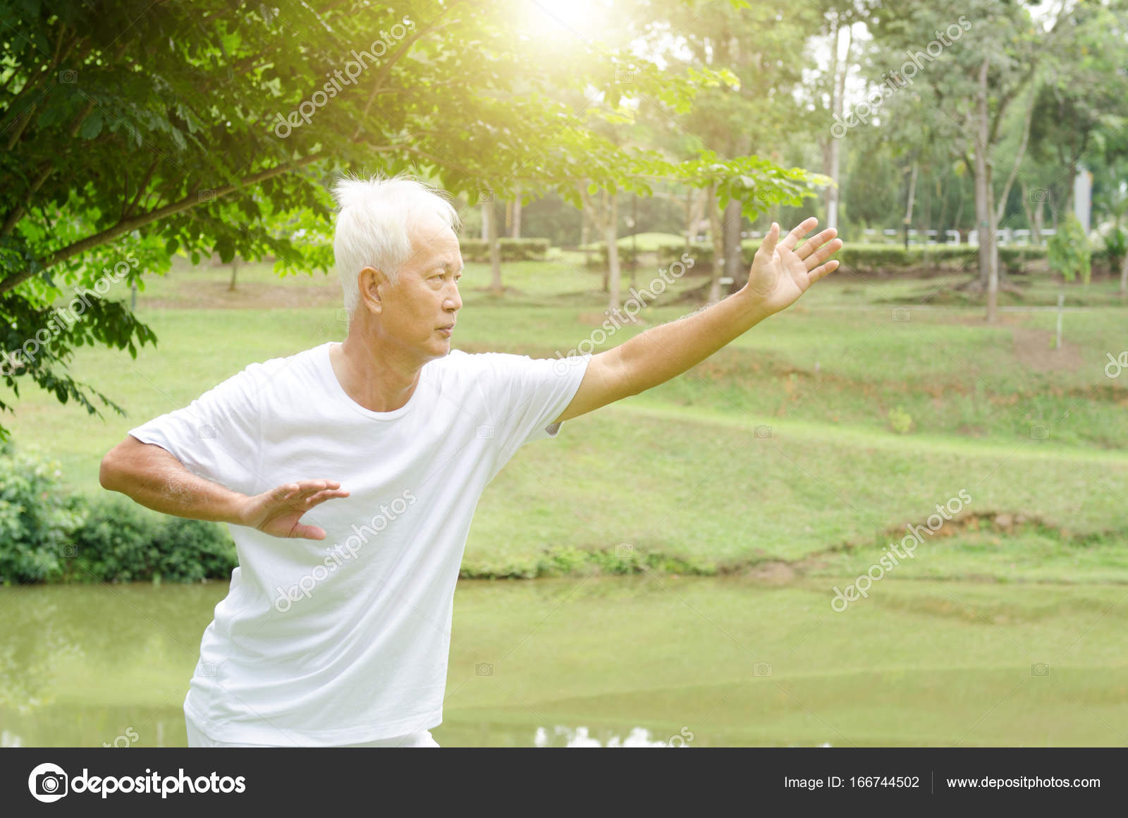Old people practicing qigong in the park — Stock Photo © szefei 166744502