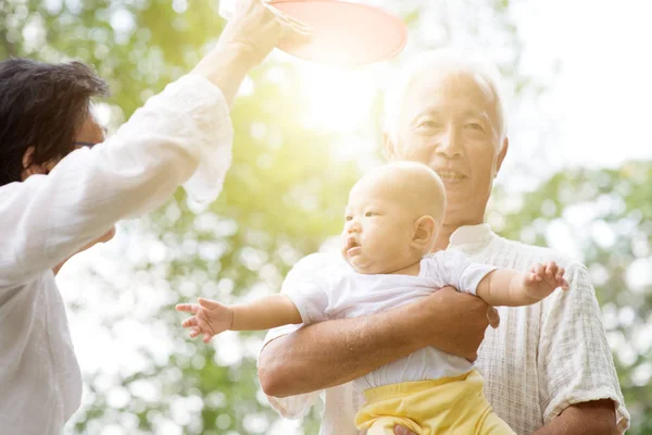 Nonni che giocano con il nipote al parco . — Foto Stock