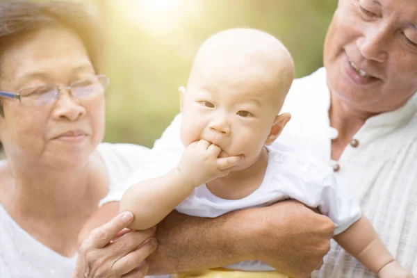 Nonni e nipote all'aperto . — Foto Stock