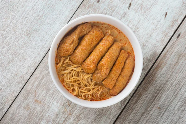 Vista superior Curry Laksa Noodles — Fotografia de Stock