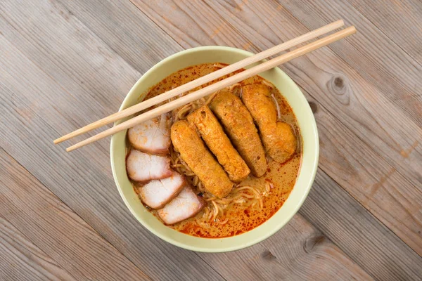 Top view Curry Noodles Asian cuisine — Stock Photo, Image