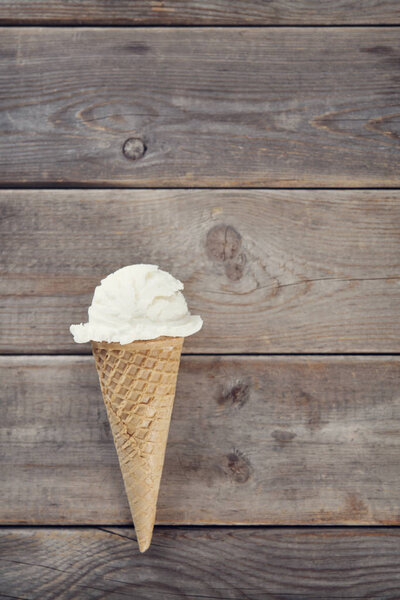 Milk ice cream wafer cone top view