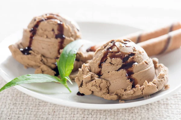 Close up prato de sorvete de chocolate — Fotografia de Stock