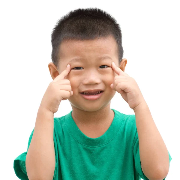 Asiática niño apuntando ojos —  Fotos de Stock