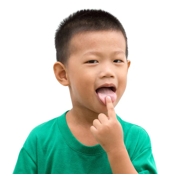 Asian child pointing tongue — Stock Photo, Image