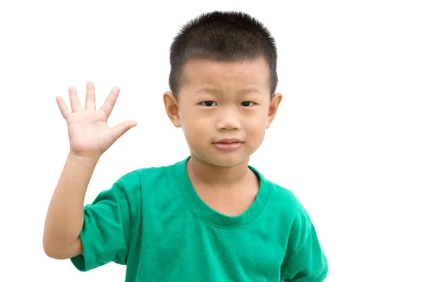 Азиатский ребенок показывает пальму — стоковое фото