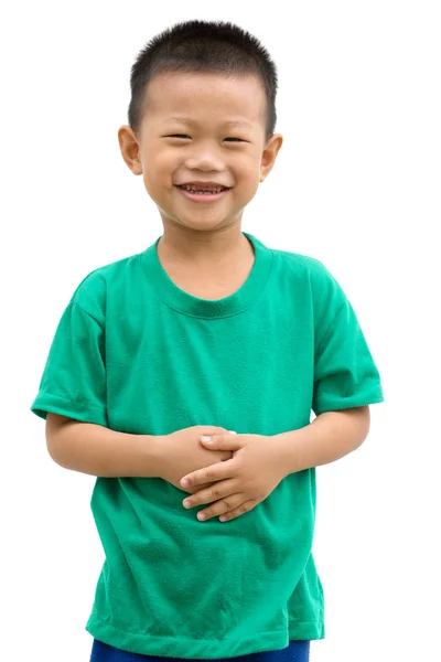 Asiático criança segurando estômago — Fotografia de Stock