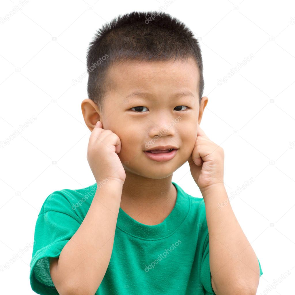 Asian child pointing ears