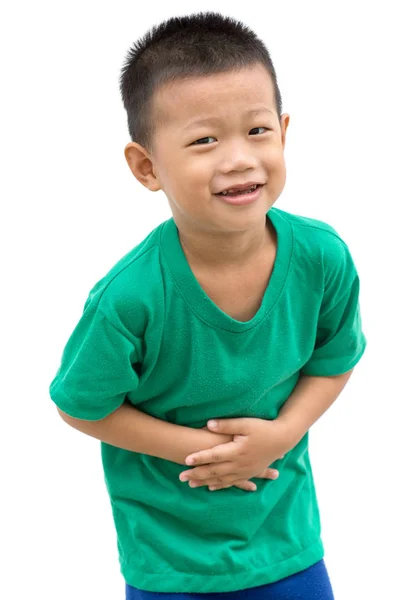 Asyalı çocuk midesi holding — Stok fotoğraf