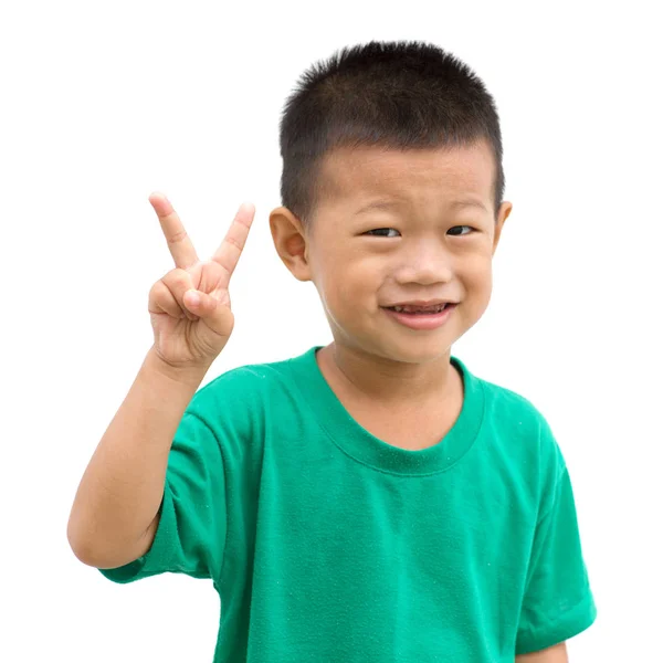 Азиатский мальчик показывает номер два — стоковое фото