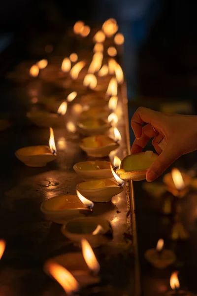 Lampada Olio Diwali Nel Tempio Indiano — Foto Stock
