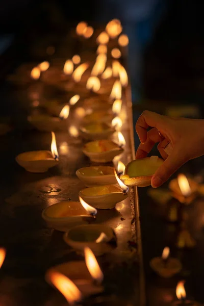 Diwali Öllampe Indischen Tempel — Stockfoto