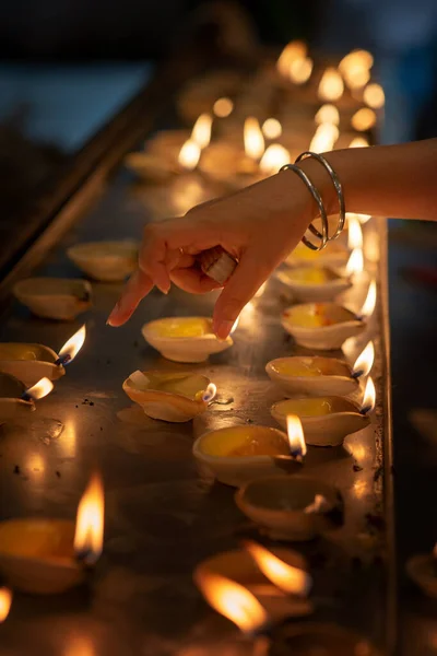 Lampada Olio Diwali Nel Tempio Indiano — Foto Stock