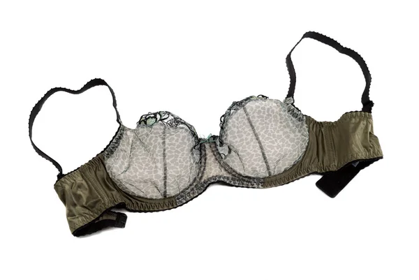 Black satin bra, isolate on a white background — Stock Photo, Image