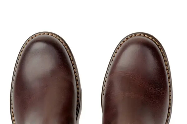 Brown leather shoes close-up, top view — Stock Photo, Image