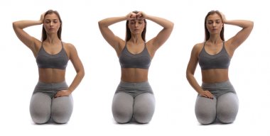 Kolaj. Pratik Yoga bir stüdyoda bir beyaz kız