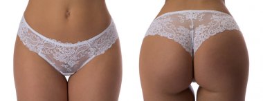 Kolaj. Beyaz külot kadının vücut yakın çekim tabaklanmış