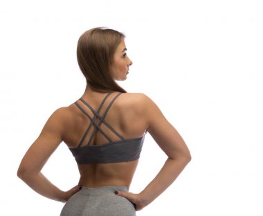 Kadın atletik spin. Bir beyaz portre