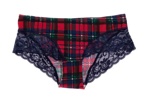 Women red plaid lace panties — Stock Photo, Image