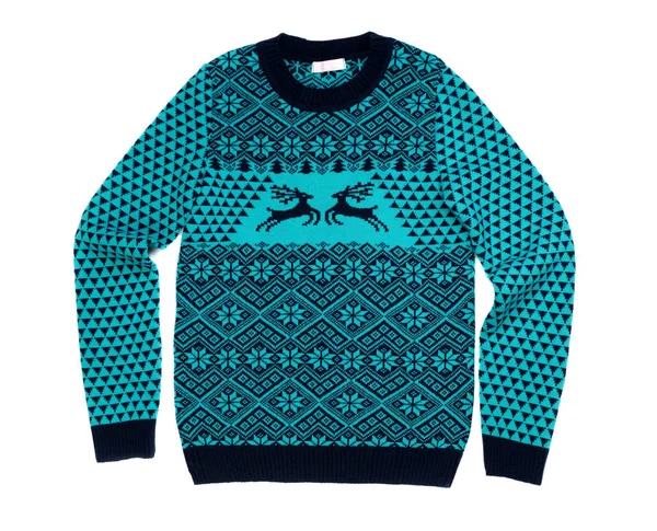 Modischen blauen Pullover mit Hirsch, isolieren — Stockfoto