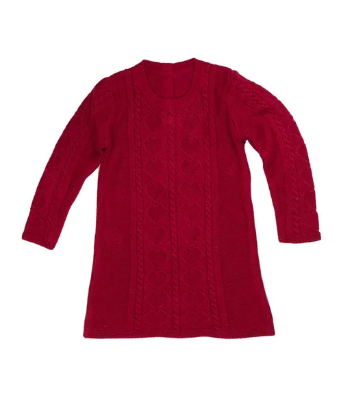 Röd stickad klänning, isolera — Stockfoto
