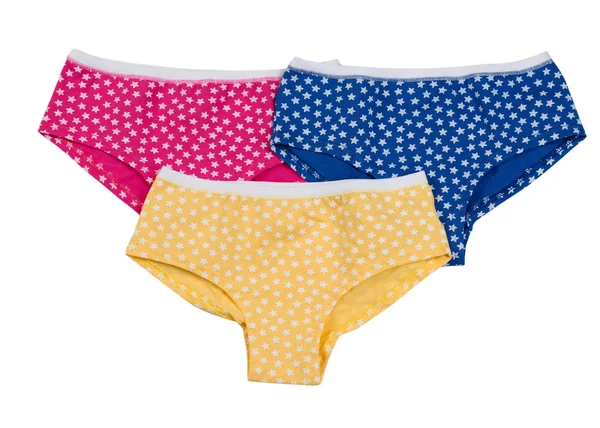 Three colored panties with a star pattern, isolate — Stock Photo, Image