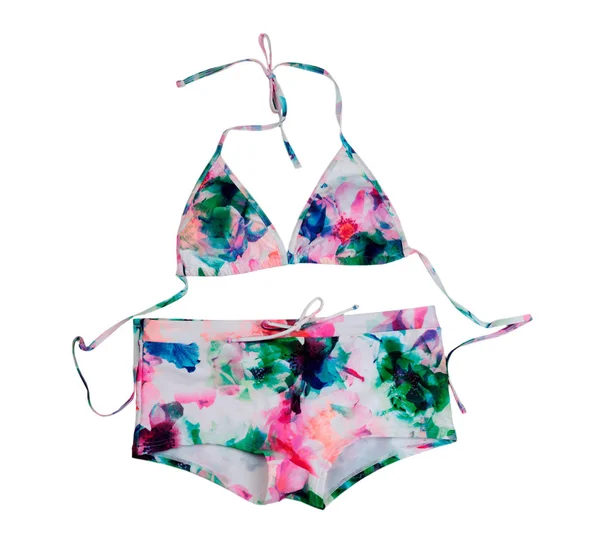 Jednodílné plavky ženské barvy s květinovým vzorem. Izolovat — Stock fotografie