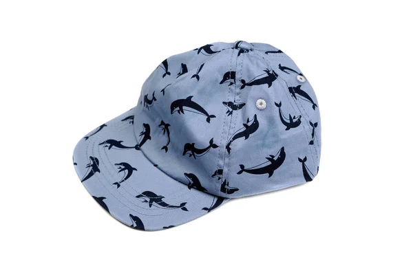 Modrá Kšiltovka se vzorem delfín. Izolovat — Stock fotografie
