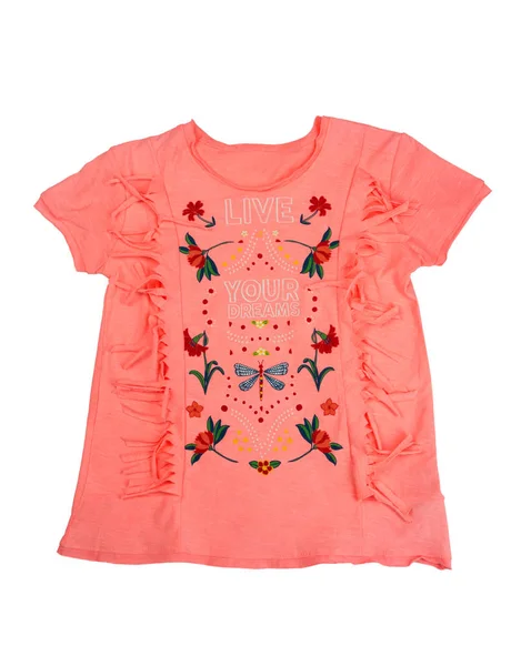 Roze vrouwelijke T-shirt met een patroon. Isoleren — Stockfoto