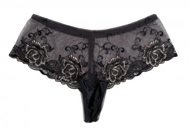 Çiçek desenli siyah dantel külot. İzole