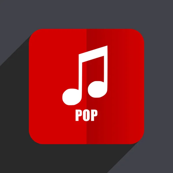 Pop music flat design web vector icon. Red square sign on gray background in eps 10. — Stock Vector