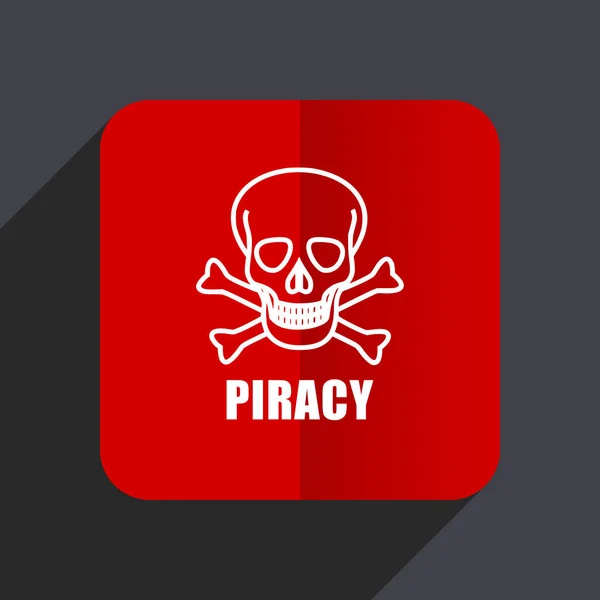 Piracy skull flat design web vector icon. Red square sign on gray background in eps 10. — Stock Vector