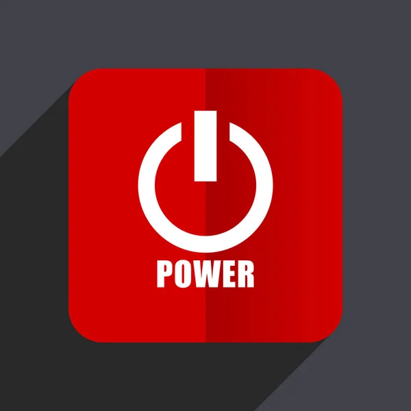 Power flat design web vector icon. Red square sign on gray background in eps 10. — Stock Vector