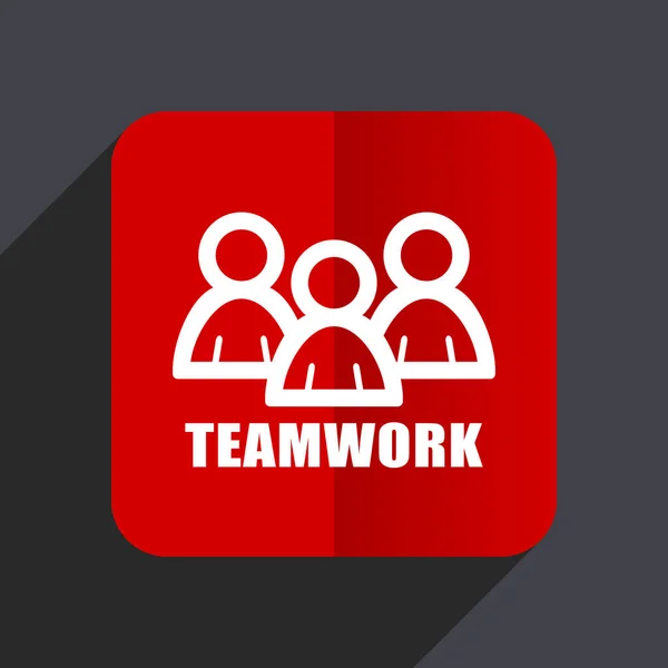 Teamwork flache Design Web-Vektor-Symbol. rotes quadratisches Zeichen auf grauem Hintergrund in Folge 10. — Stockvektor